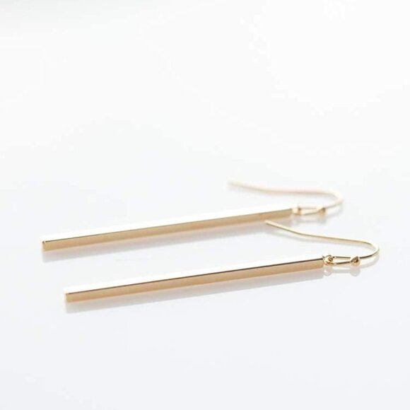Minimalist 14K Gold Plated Long Vertical Bar Drop Earrings - Picture 6 of 6